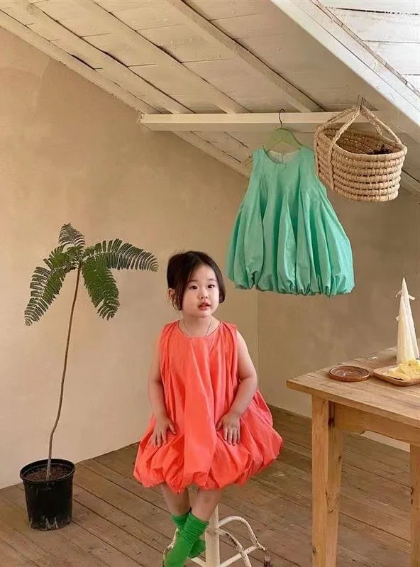 VigoAnne Girls Sleevesless Bud Dresses 2022 Summer Korean Gradual Solid Bow Dress Kids Girl Cute Clothes 2-6 Years new dress