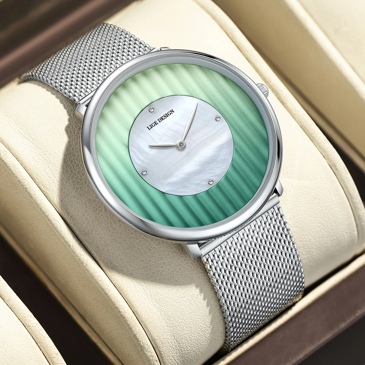 LIGE Luxury Men's Ultra-Thin Waterproof Mesh Watch with Sport Calendar and Luminous Display