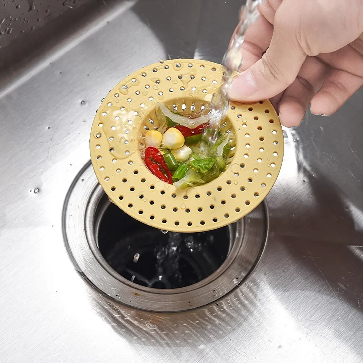 5PCS Kitchen Sink Strainer PP Anti Clogging Strainer Fast Drainage Skeleton Design Yellow/Green/Orange/Black 4 Colors Available