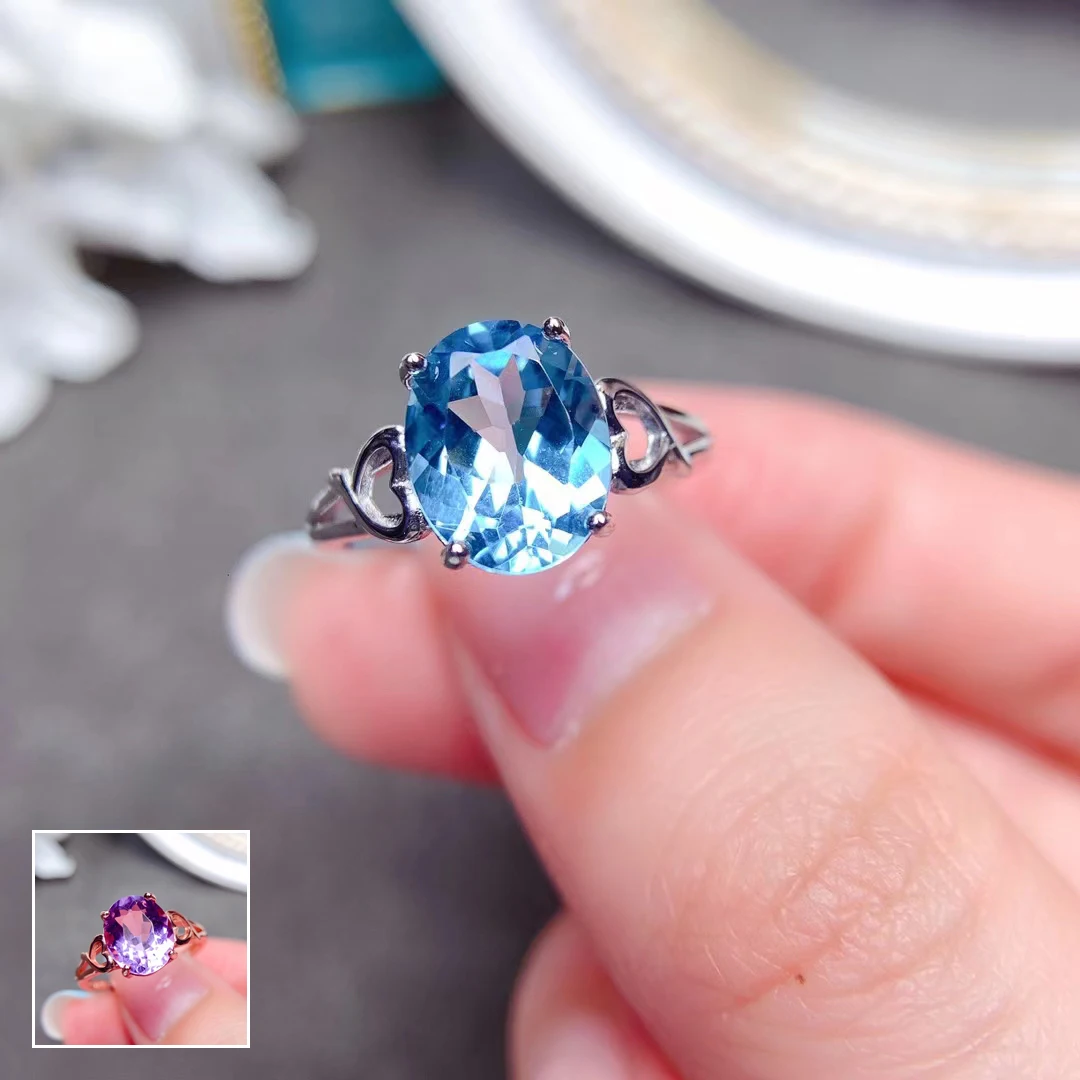 

MeiBaPJ Natural Blue Topaz/Amethyst Fashion Ring for Women Real 925 Sterling Silver Fine Wedding Jewelry