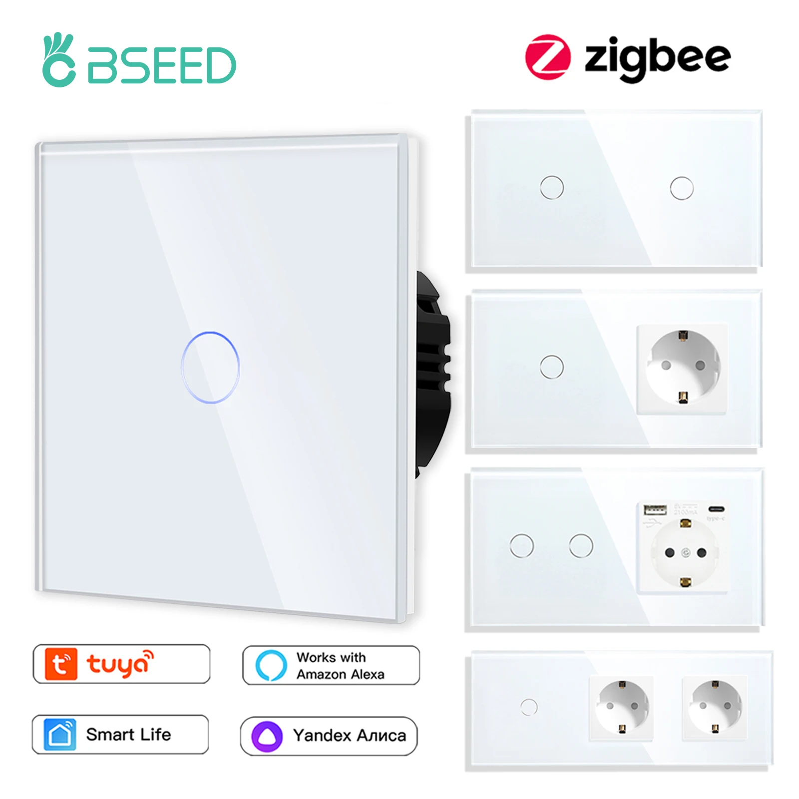 BSEED-Interruptor táctil de luz LED, 2 entradas, 1/2/3 vías, inalámbrico,  Wifi, Alexa, Smart Life, Control por aplicación Tuya, 2 paquetes
