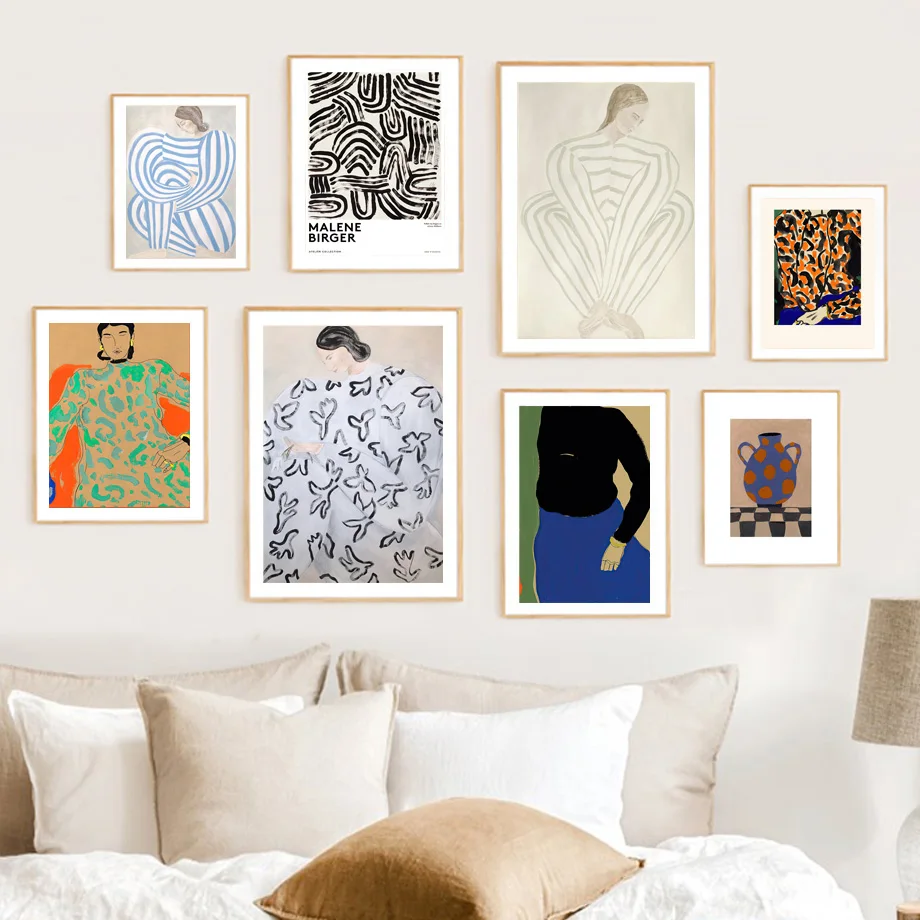 

Abstract Wall Art Print Line Stripe Dress Girl Nordic Poster Vase Geometric Canvas Painting Home Decor Picture Living Room
