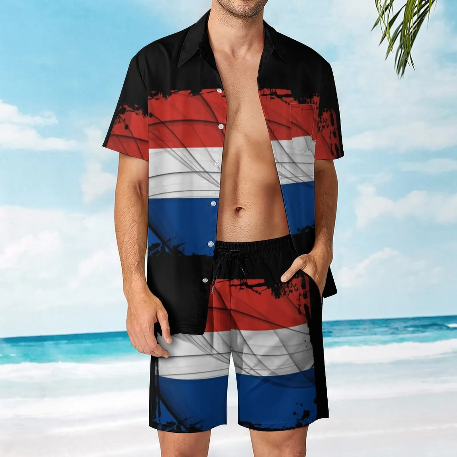 

Мужской пляжный костюм с флагом Нидерландов, крутой Графический костюм из 2 предметов, высококачественный костюм для покупок, европейский размер
