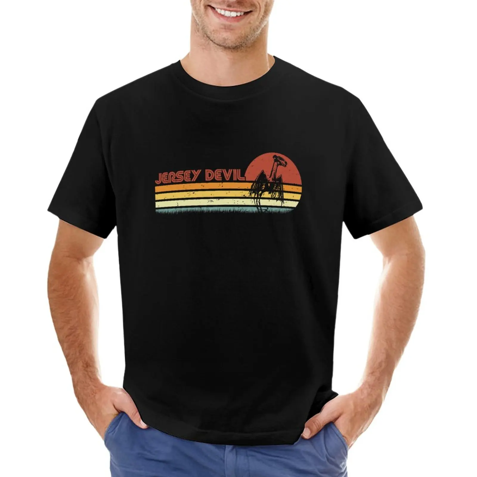 The Jersey Devil Retro Stripes - Vintage Pine Barrens, Nj Cryptid Gift T-Shirt Summer Top Animal Prinfor Boys Blacks T-Shirt Men