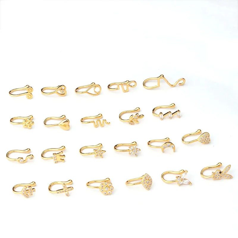 1Piece Fake Piercing Clip Nose Ring Cuff Body Jewelry for Women New Trend Ear Cuffs Heart Cross Flowers Clip Nose Rings