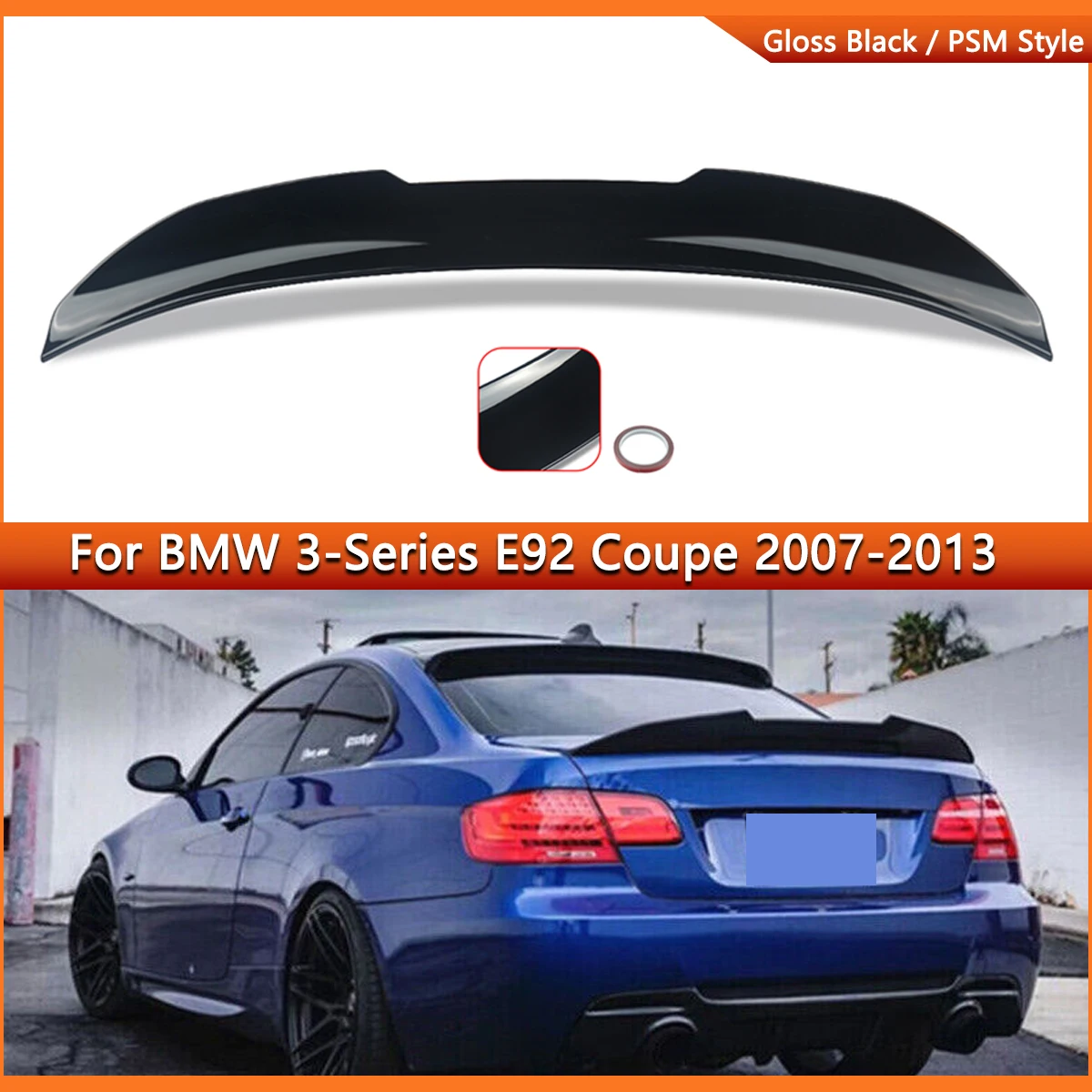 PSM Style Rear Tail Wings Lip FOR 2007-2013 BMW E92 M3 2DR True Highkick Duckbill Glossy Black Rear Trunk Spoiler Magickit