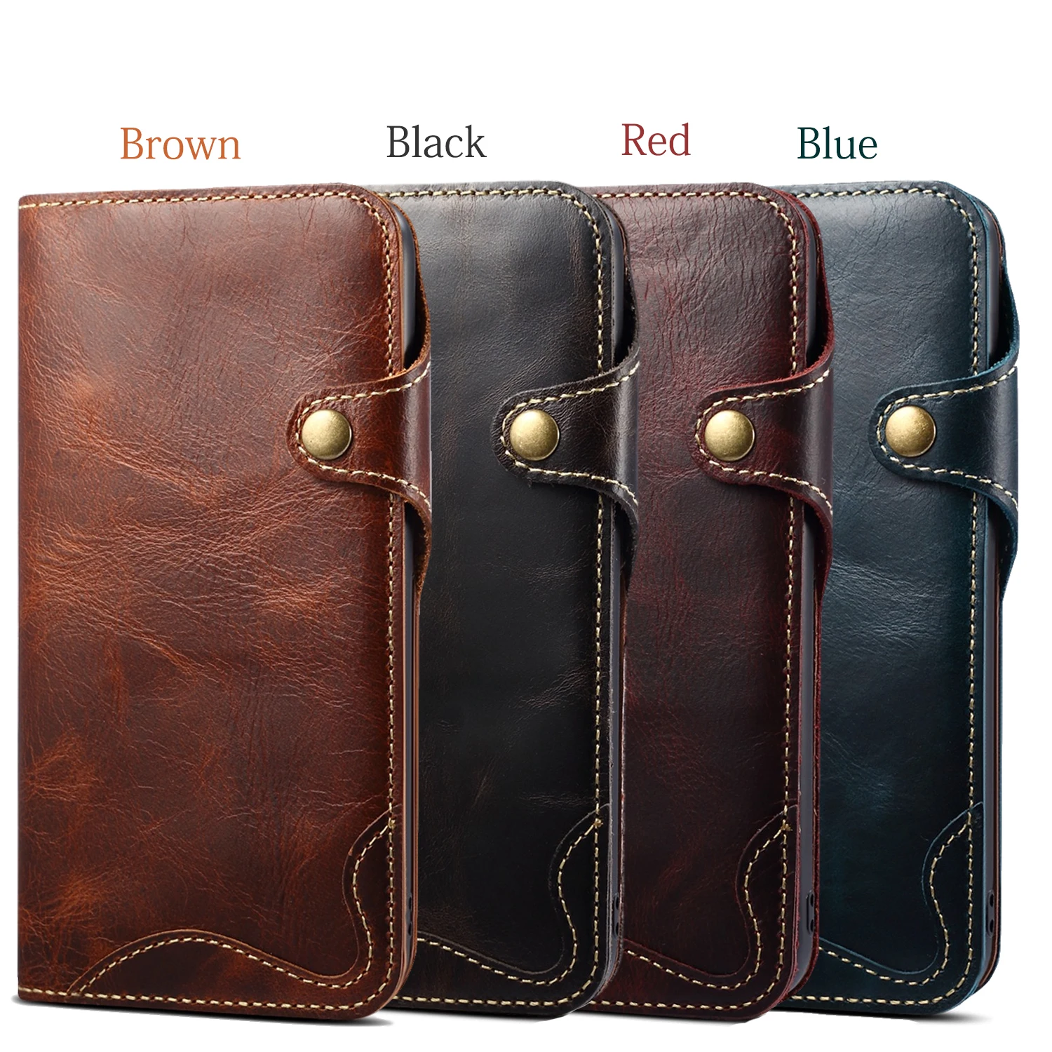 

100% Genuine Leather Button Case for Iphone 11/12/13 11/12/13pro11/12/13promax Card Storage for Samsung S20 Phone Case