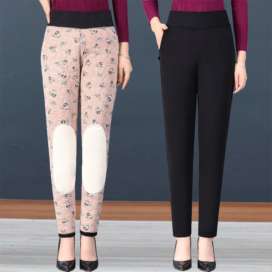

2023 Women Winter Fashion Middle-aged and Elderly Trousers Female Loose High Waist Pants Ladies Thick Warm Straight Pants T538