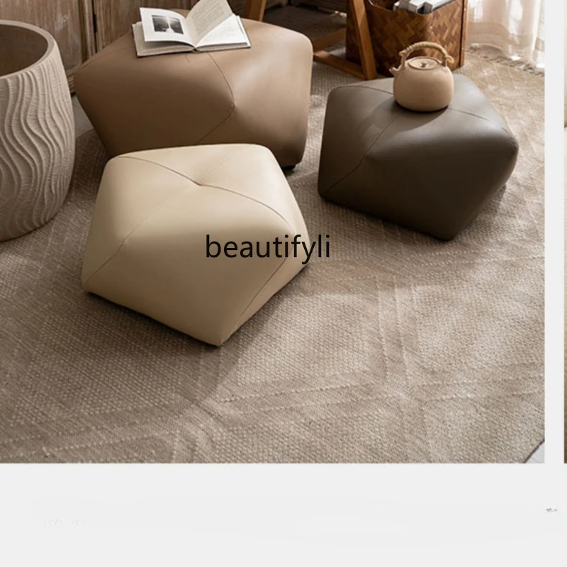 

Octagonal Stool Household Leather Shoes Changing Pedal Low Stool Cloakroom Makeup round Stool