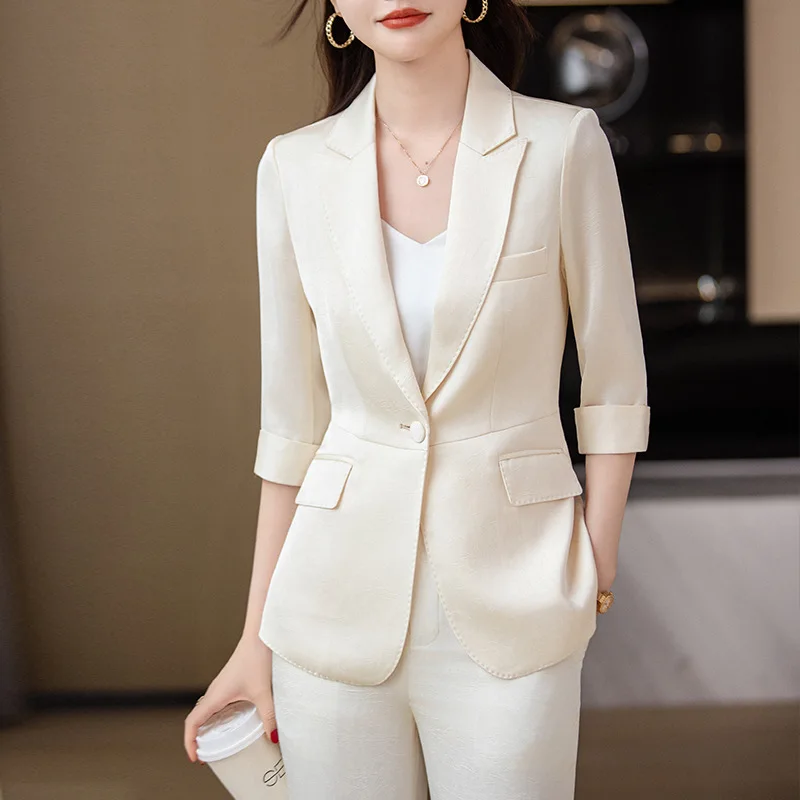 

High-End Acetate Suit Jacket for Women Spring and Summer New High Sense Business Clothing Temperament Goddess Style Fashion Tail