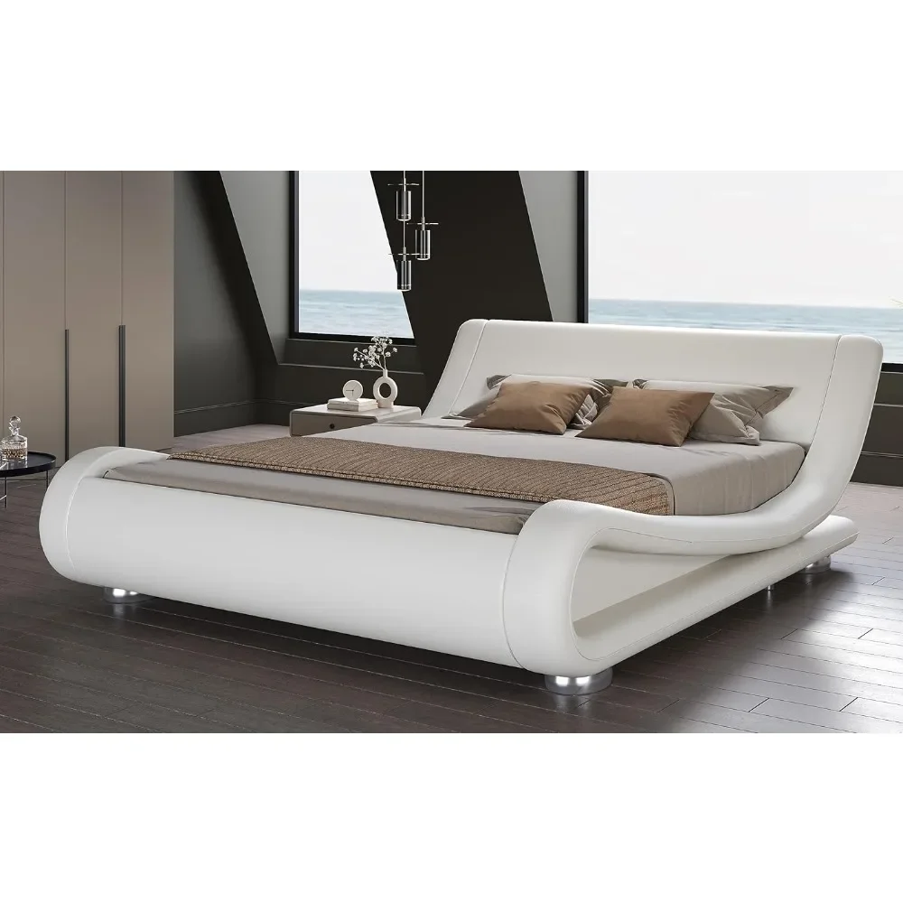 

Queen Bed Frame Twin White No Box Spring Needed & Easy Assembly Bed Bases and Frames Luxury Bedroom Set Furniture Home Bedframe