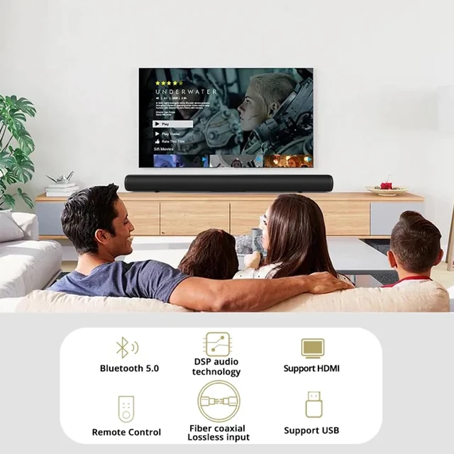 Barra de sonido envolvente para TV, altavoz con Radio FM, columna central  de música, con cable e inalámbrica, Bluetooth, para PC, cine en casa, 40W -  AliExpress