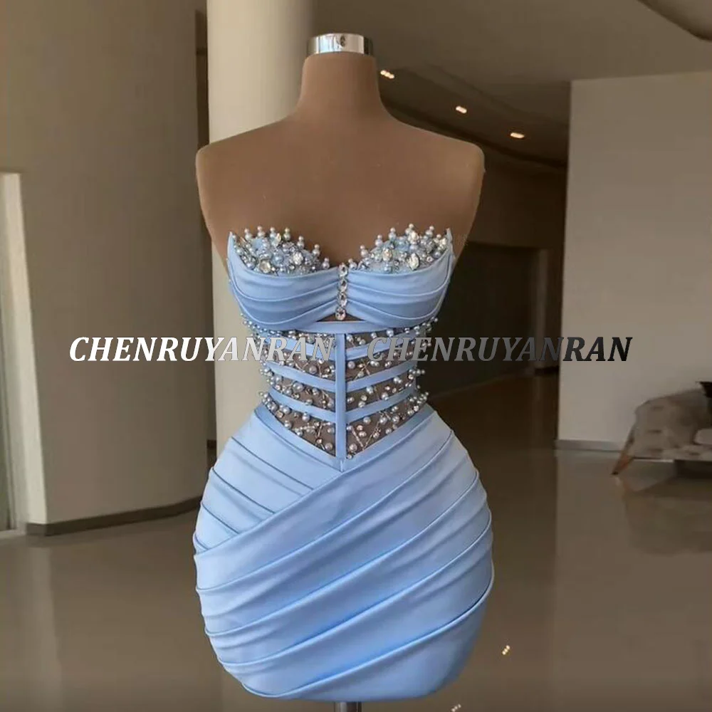 Cocktail Dresses Sweetheart Bead Sheath Mini Evening Formal Gown Pleat Satin Elegant Dress Wedding Party GDS980051