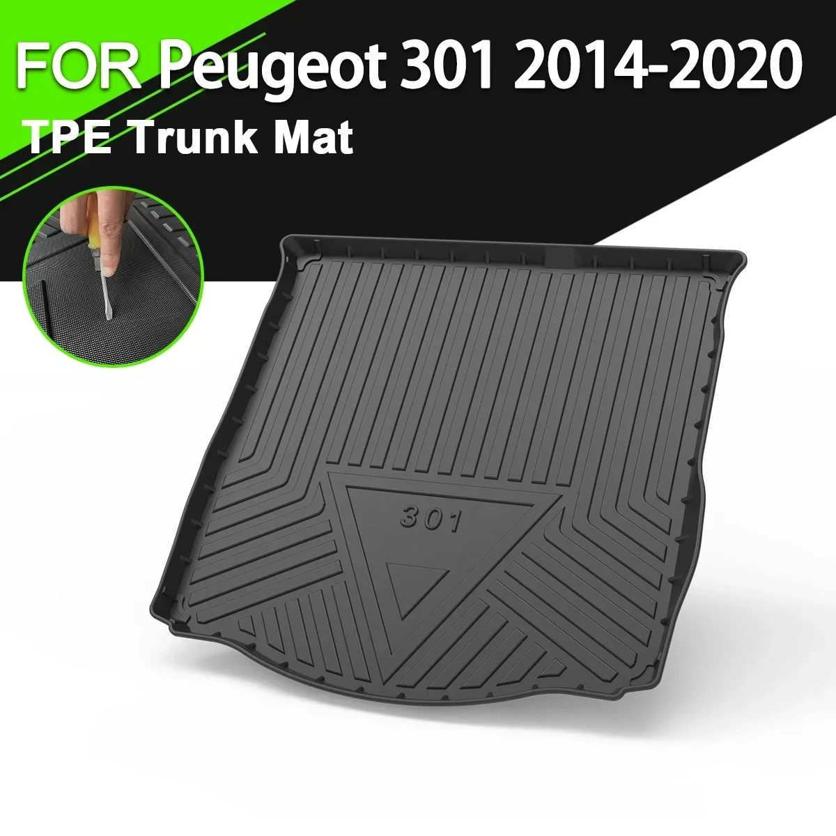 

For Peugeot 301 2014-2020 Car Rear Trunk Cover Mat TPE Waterproof Non-Slip Rubber Cargo Liner Accessories