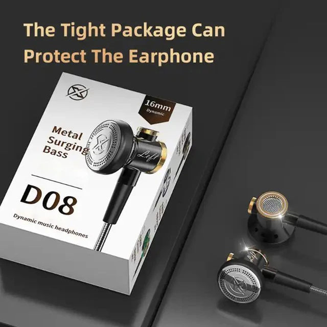D08 In-Ear Headphones Heavy Bass HiFi Sound Flat Head Earphones Wired Earbuds For Smart Phones Tablet Laptop 3