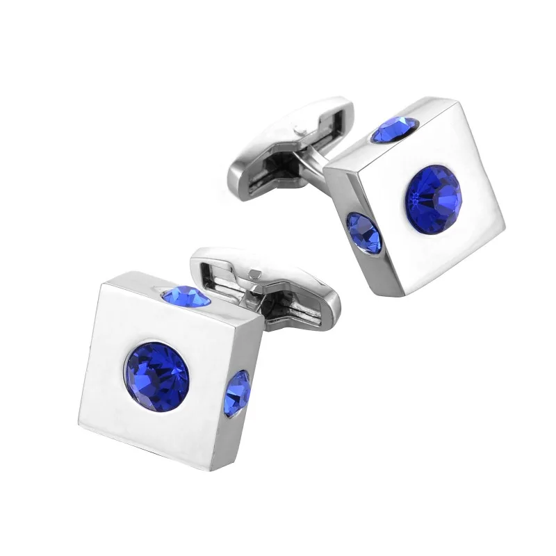 

Stereoscopic Square Blue Crystal Shirt Cufflinks for Men's Personalized Fashionable Birthday Wedding French Formal Accessories