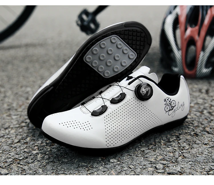 Rennradschuhe für Herren und Damen, Selbstverriegelnde Speed-Fahrradschuhe mit SPD-Klammern, Flacher Sohle für MTB-Radsport – Detail 18