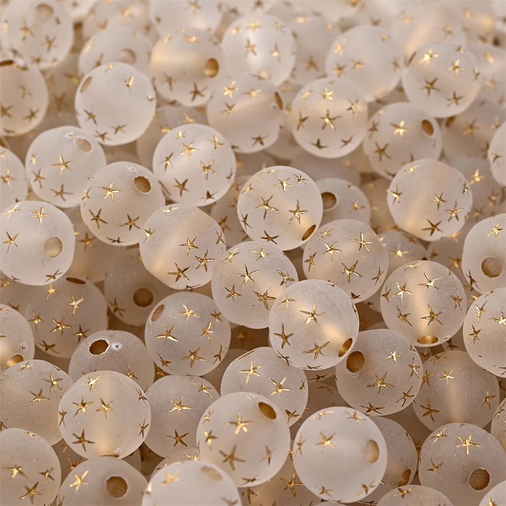 Starfish Print Acrylic Spacer Beads - Round, Ideal for Jewelry and Craft Projects