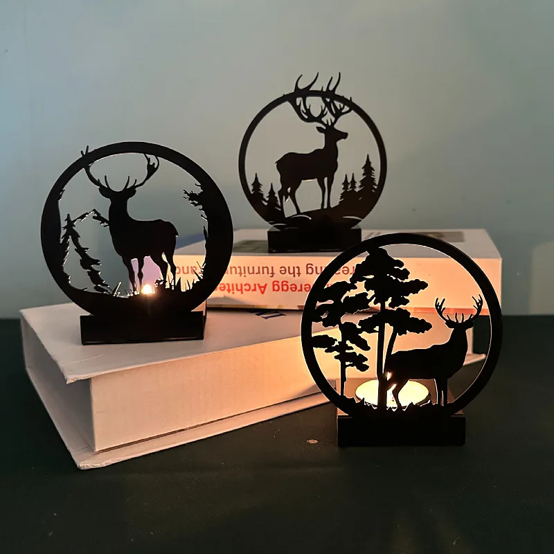 

Creative Ornament A Deer Has You Candlestick Metal Black Iron Elk Christmas Glow J Home Decoration Crafts