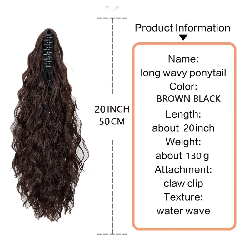 20Inch Synthetic Curly Claw Clip in Ponytail Hair Extension Daily Use Blonde Black Fluffy Hairpiece for Women