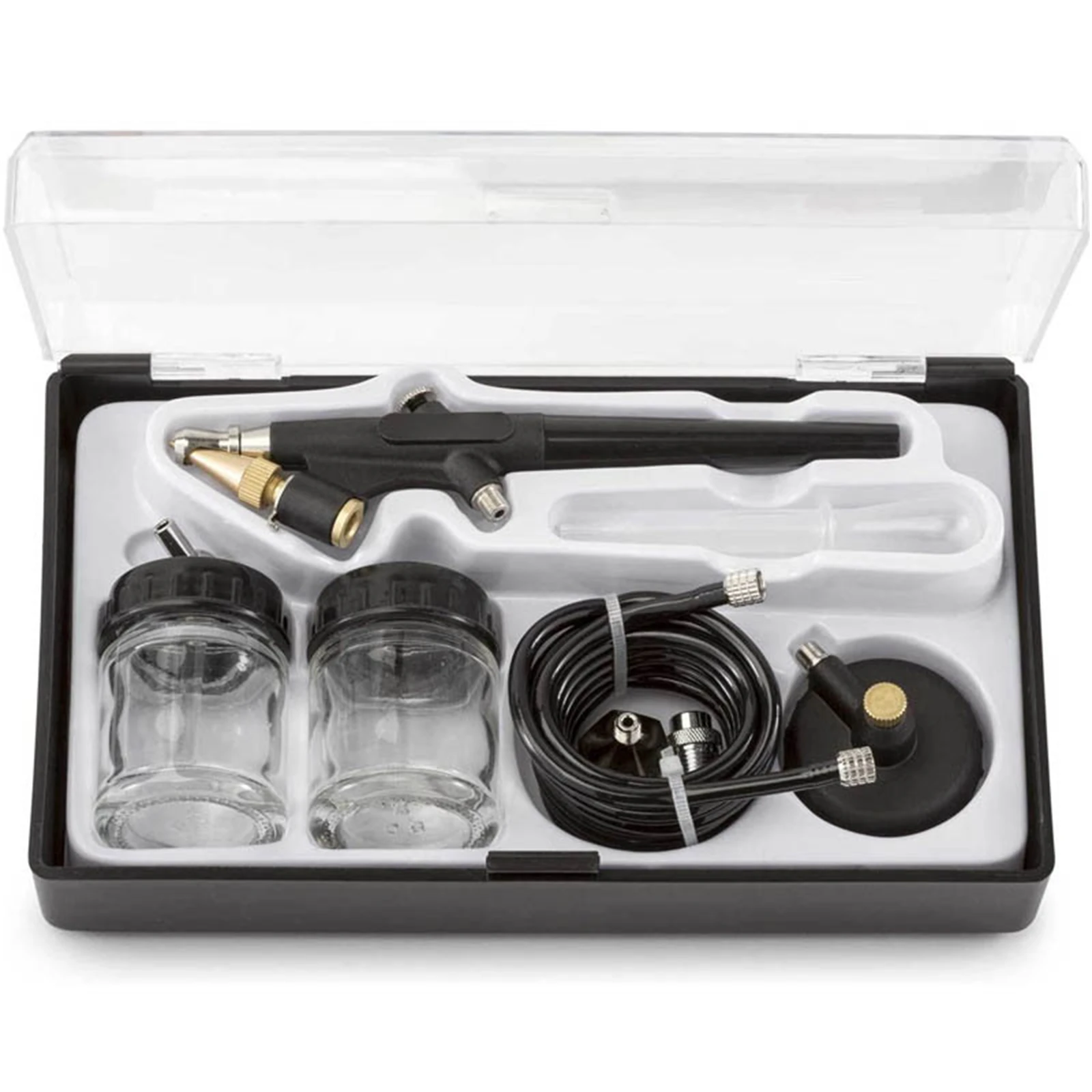 6x Mini Airbrush Spray Gun Kit Hobby Paint Starter Tools Set Single Action 0.8mm 15-50PSI 20CC Black
