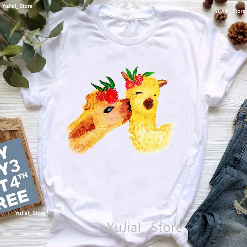 

Футболка женская летняя с принтом ламы и альпаки, забавная Модная рубашка с коротким рукавом, милая одежда в стиле Харадзюку