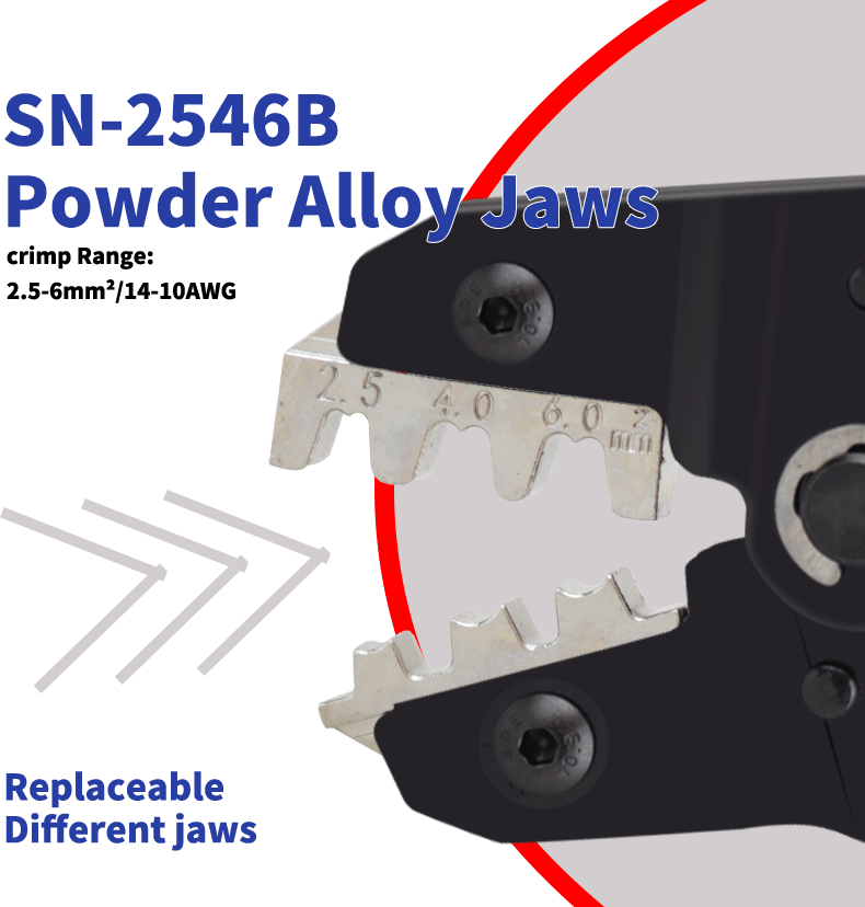 Description Picture 2 of itemSN-2546B solar photovoltaic MC4 terminal crimping pliers (2.5/4/6mm ²) AWG14-10 Solar Panel Sealing Connector Crimping Tool