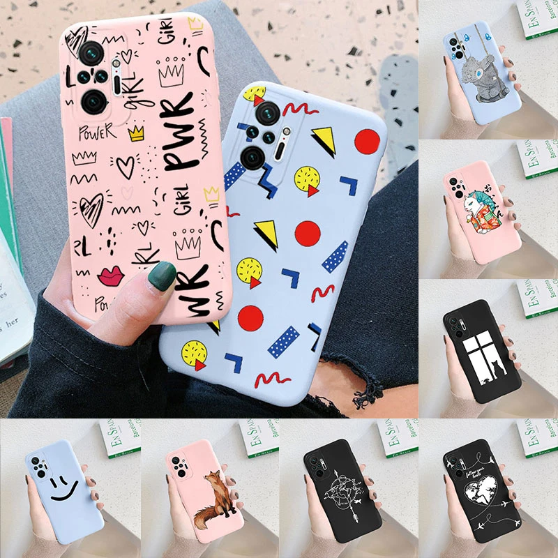 Custodia Per Cartoni Animati Per Xiaomi Redmi Note 10 Pro Cute Women Love Flower Animal Silicone Per Redmi Note10 5G 10 S 10 S Cover Per Telefono
