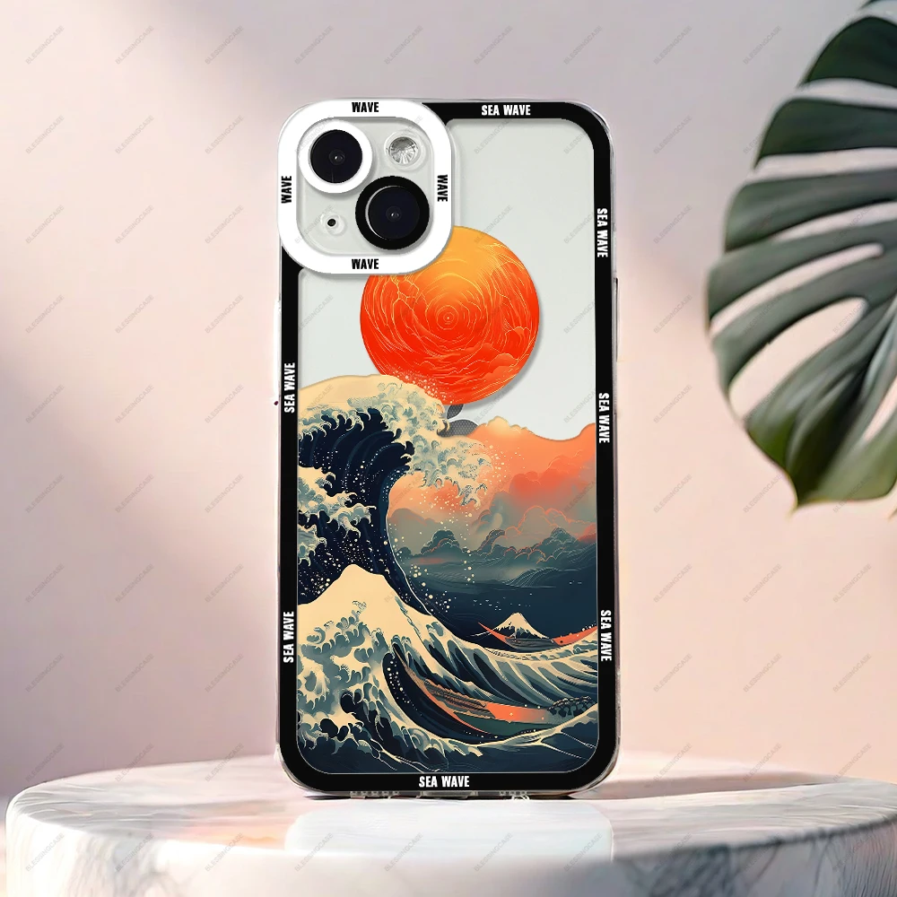 Funda de teléfono Sea Wave para iPhone 16 15 14 13 12 11 Plus Pro Max Mini XS X XR funda de silicona suave