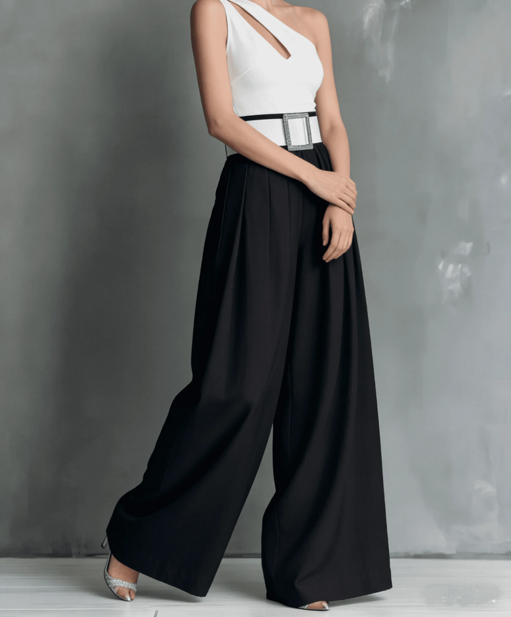 Damen High-Waist Weite Hosen mit Quadratischem Schnallenverschluss, Plissierte Lose Lange Hosen für Büro, Abend und Party – Detail 18
