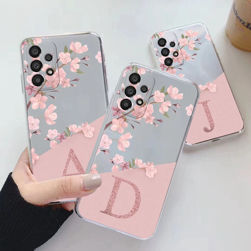 

For Samsung A53 A33 Case Soft Slim Luxury A-Z Letters Back Cover Shockproof Fundas Clear Bags Bumper For Samsung Galaxy A73 5G