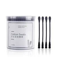 200pcs Disposable Cotton Swab Spiral Ear Cleaner Black Double Heads Medical Swab Lipstick Eyebrow Eyelash Cotton Bud Makeup Tool 2