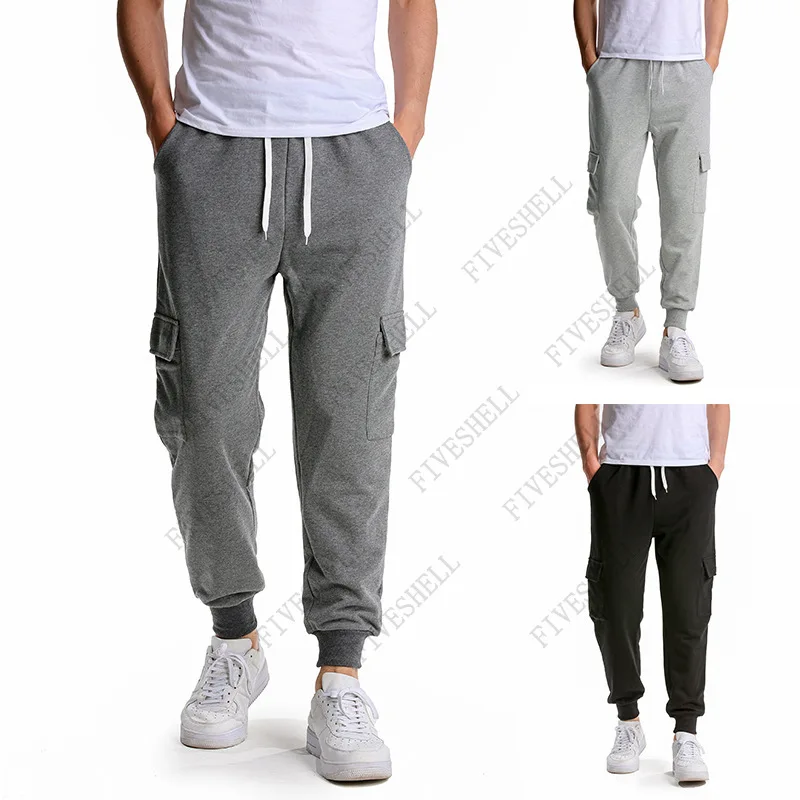 Mens Cargo Pocket Joggers Pants Hipster Solid Color Winter Thicken