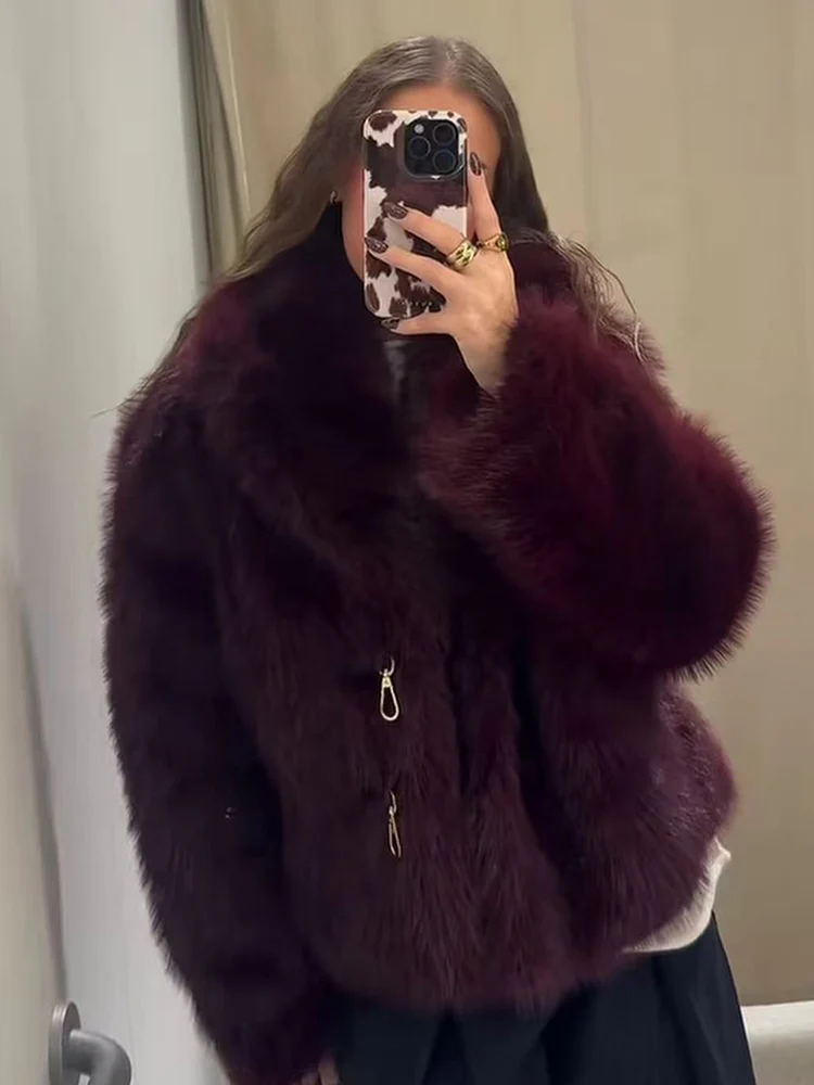 Women's Thick Warm Faux Fur Jacket Fashion Lapel Collar Solid Fluffy Fur Coat Winter New Long Sleeve Female Chic Outerwear