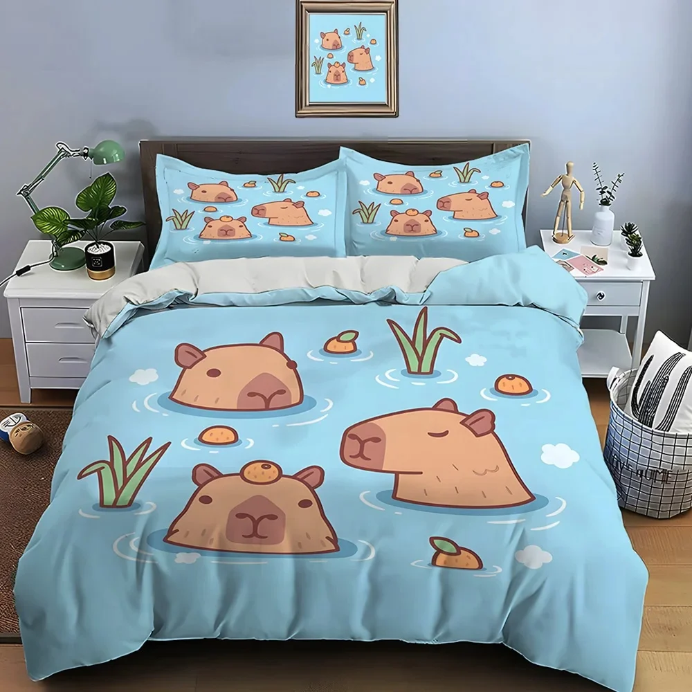 Cute Cartoon Capybara Print Bedding Set Duvet Cover 1 Duvet Cover 2 Pillowcases Adult and Children Bedding Set Christmas Gifts 3