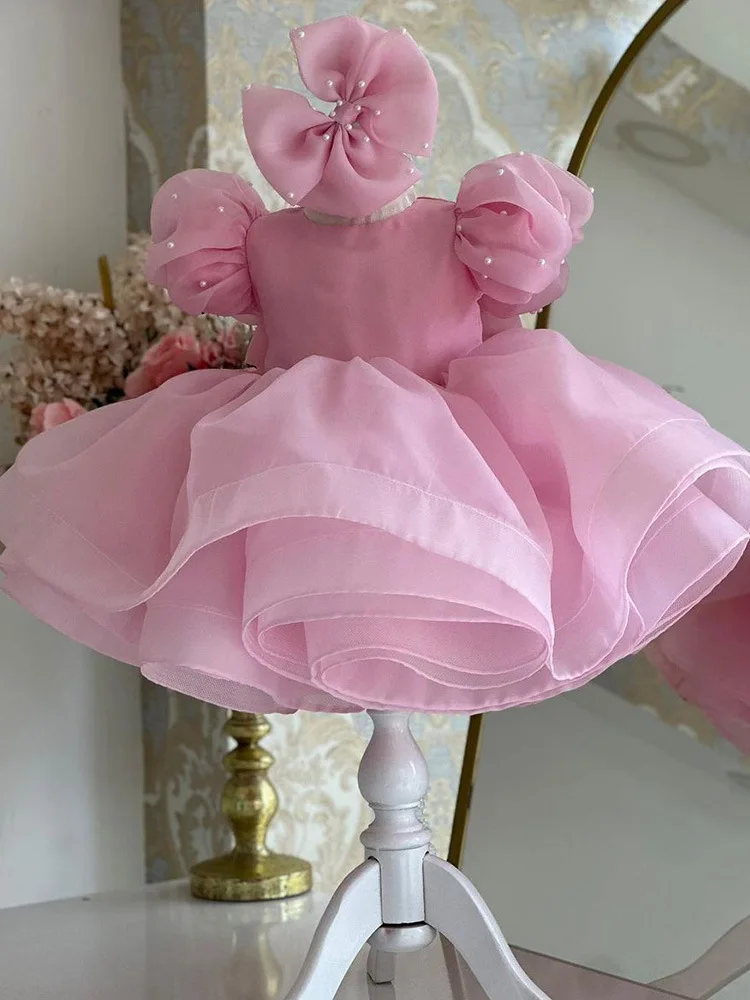 

Pink Beads Puff sleeve Princess Dresses for Girls Party Birthday 1 4 6 8 7 Years Kids Ceremony Ball Gown Infant Children Clothes