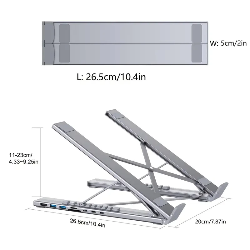 차세대 8-in-1 USB-C 노트북 스탠드 도킹 포트 포함, 표준 USB C 도크, 접이식 태블릿 스탠드, 타입-C 인스턴트 어댑터