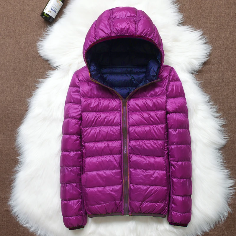 90%Ultra-light Thin Down Jacket Women Autumn Winter Double sided Short Warm White Duck Down Coat Parka Female Portable Outerwear