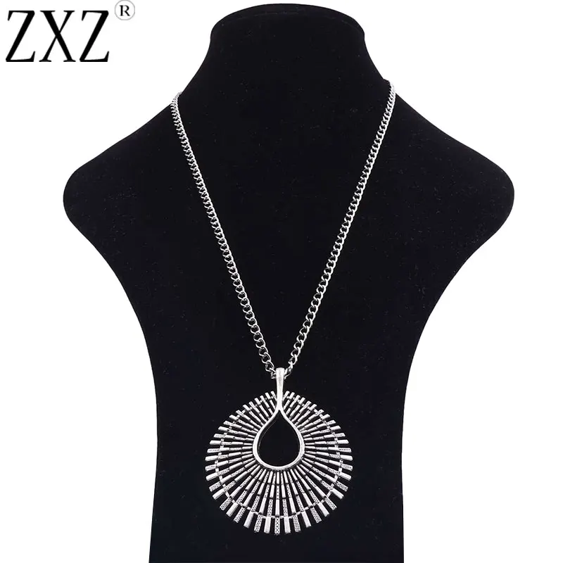 

Tibetan Silver Boho Large Water Drop Teardrop Charm Pendant Long Chain Necklace For Men Women 34"