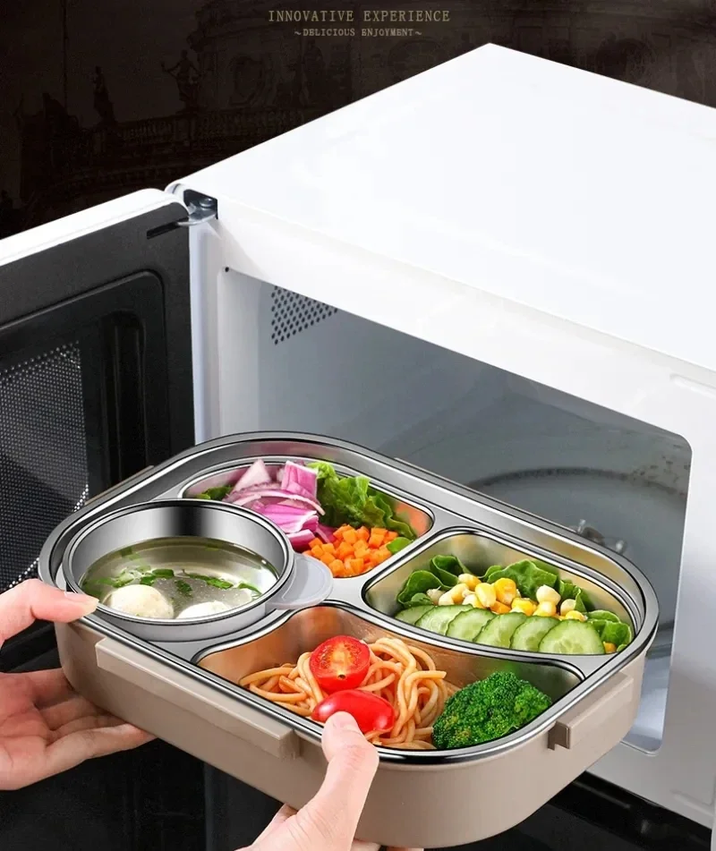 304 Stainless Steel Compartment Insulated Lunch Box Office Worker Students Sealed Portable Bento Microwae Heating Food Container