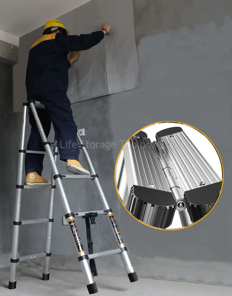 1.4+1.4M Stainless Steel Folding Ladder Herringbone Ladder Telescopic Ladders Step Household Engineering Stairs Home
