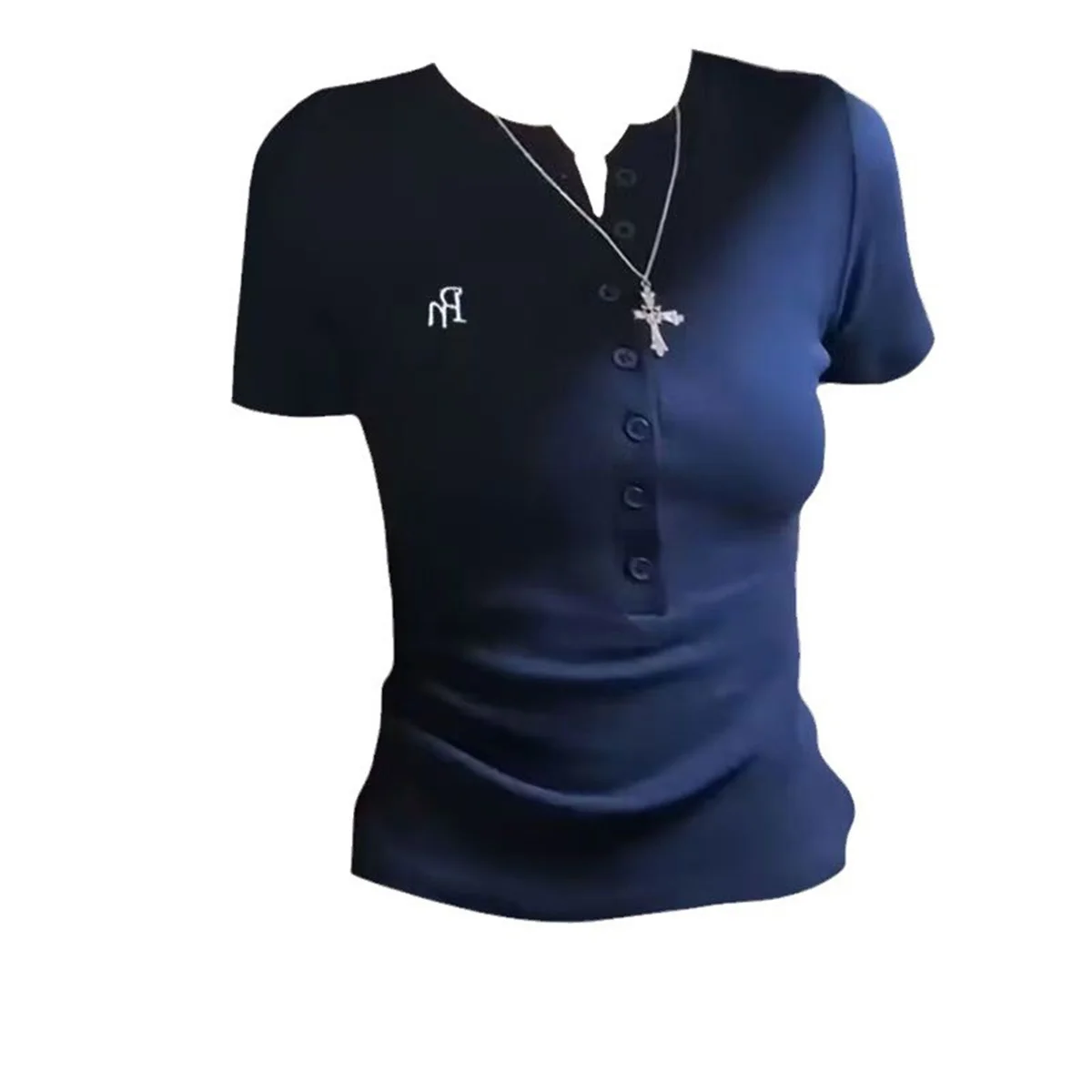 Summer Korean Women V-neck Short-sleeve T-shirt Slim Elastic Skinny Crop Tops 2025 Spring New Short Sleeve TShirt Casual Tees