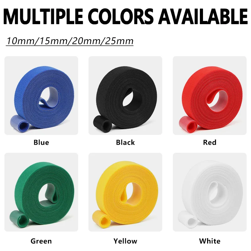 Reusable Nylon Hook and Loop Fastening Cable Ties – 5M Roll, Multi-Width Options for Wire Organizing and DIY Projects