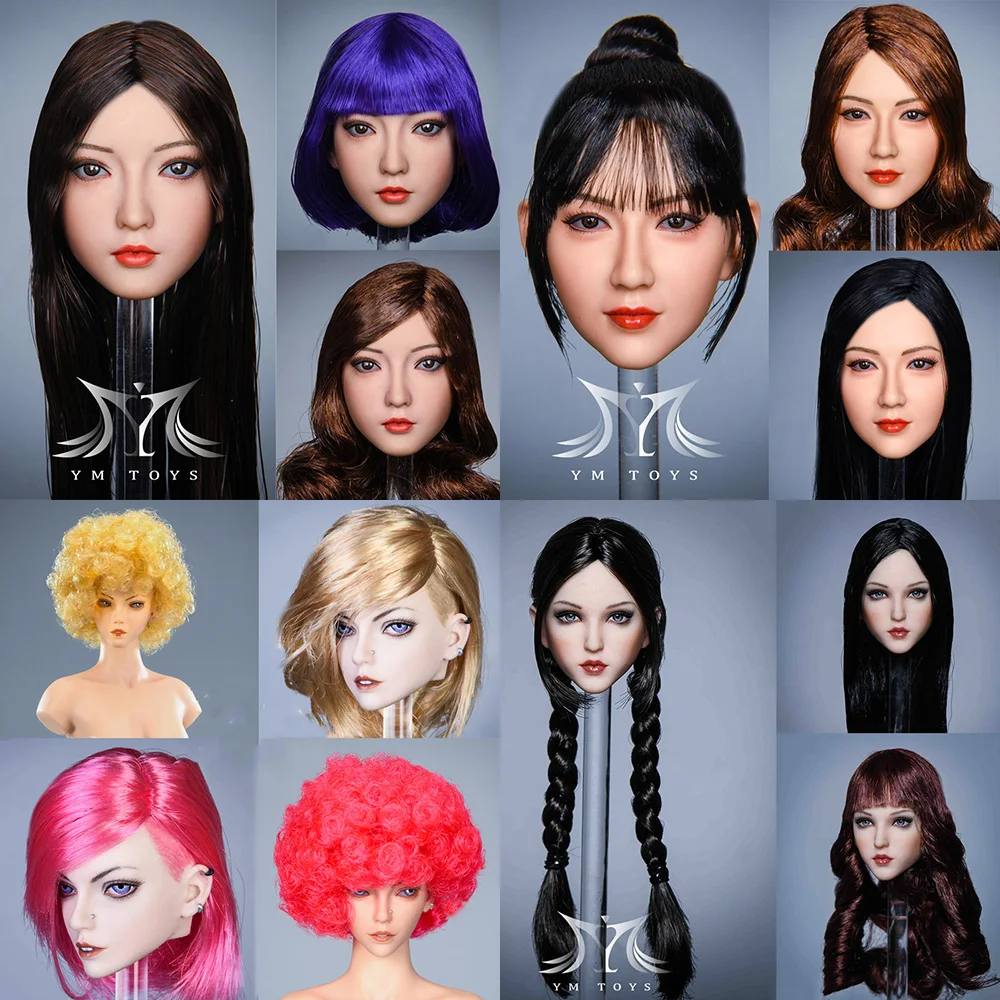 

YMTOYS 1/6 Women Soldier Head Sculpt Sexy Asian Beauty Long Curls Hair Head Carved Model Fit 12'' Action Body Figure Model
