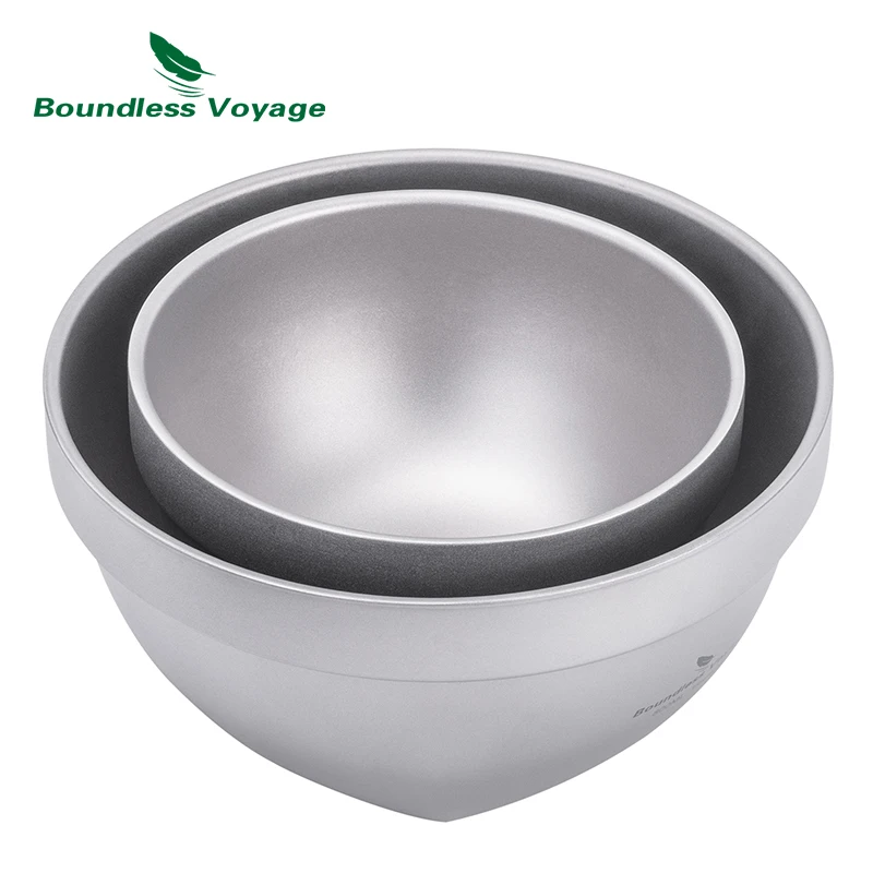 Boundless Voyage 500ml / 800ml Double Walled Titanium Bowl Food Rice Soup Bowl Ultralight Tableware Outdoor Camping Metal