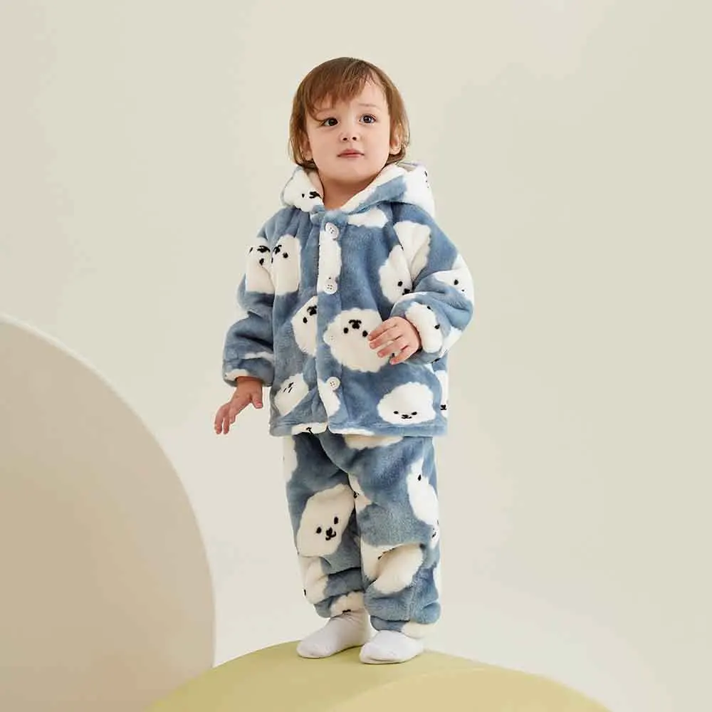 Conjuntos de pijama para ninos y bebes traje de servicio a domicilio con capucha de franela para Otono e Invierno