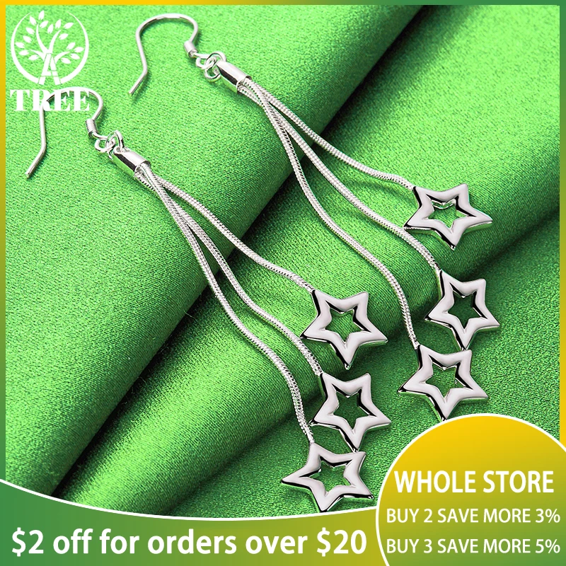 

ALITREE 925 Sterling Silver Three Stars Drop Earrings For Women Party Engagement Wedding Fashion Charm Jewelry Birthday Gift