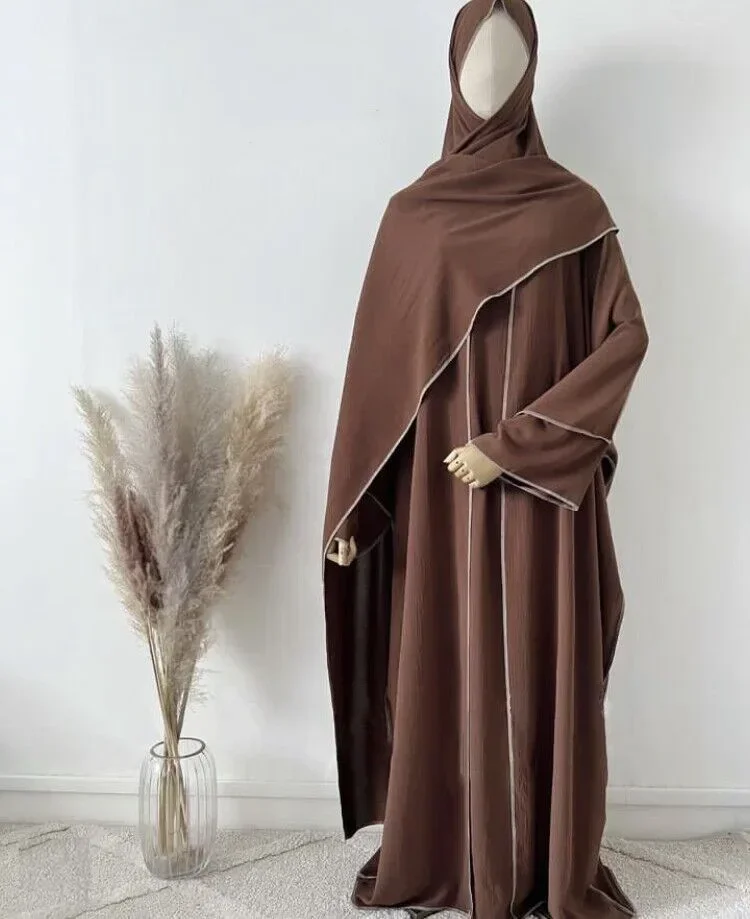 Abaya Kimono Matching Inner Hijab Dress Muslim 2 Piece Set Open Abayas for Women Dubai Kaftan Arabic Turkey Ramadan Islam Outfit