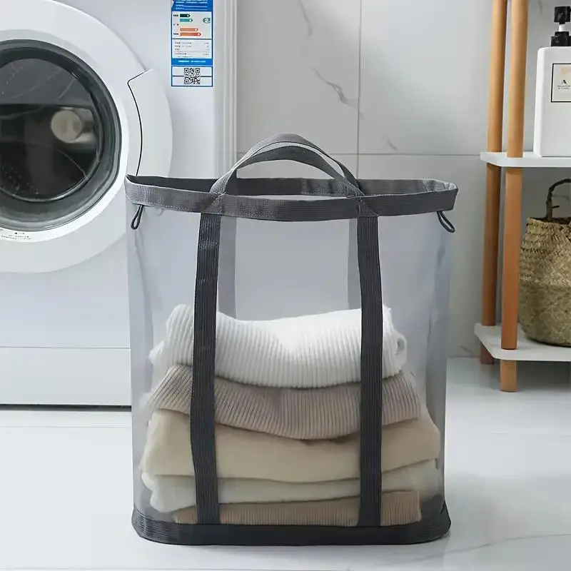 Wäschekorb aus Nylon-Mesh, faltbar, Aufbewahrungstasche für schmutzige Kleidung, geeignet für Schlafzimmer, Badezimmer, tragbarer unabhängiger Wäschekorb – Detail 2