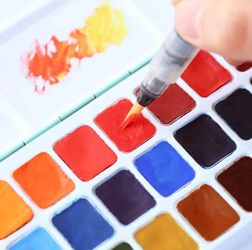 Watercolor Paint Set Metal Box Water Color Brush Pen Art Supplies For Students Kids